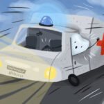 Graphic illustration of a "tooth ambulance" for dental emergencies.